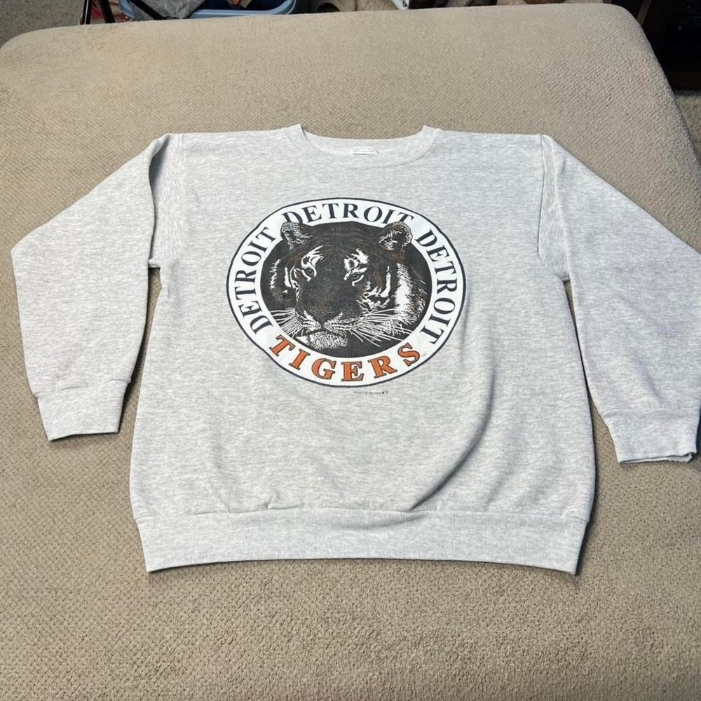 Vintage 1991 Detroit Tigers Logo 7 Tultex Sweatshirt Grey XL MLB Baseball
